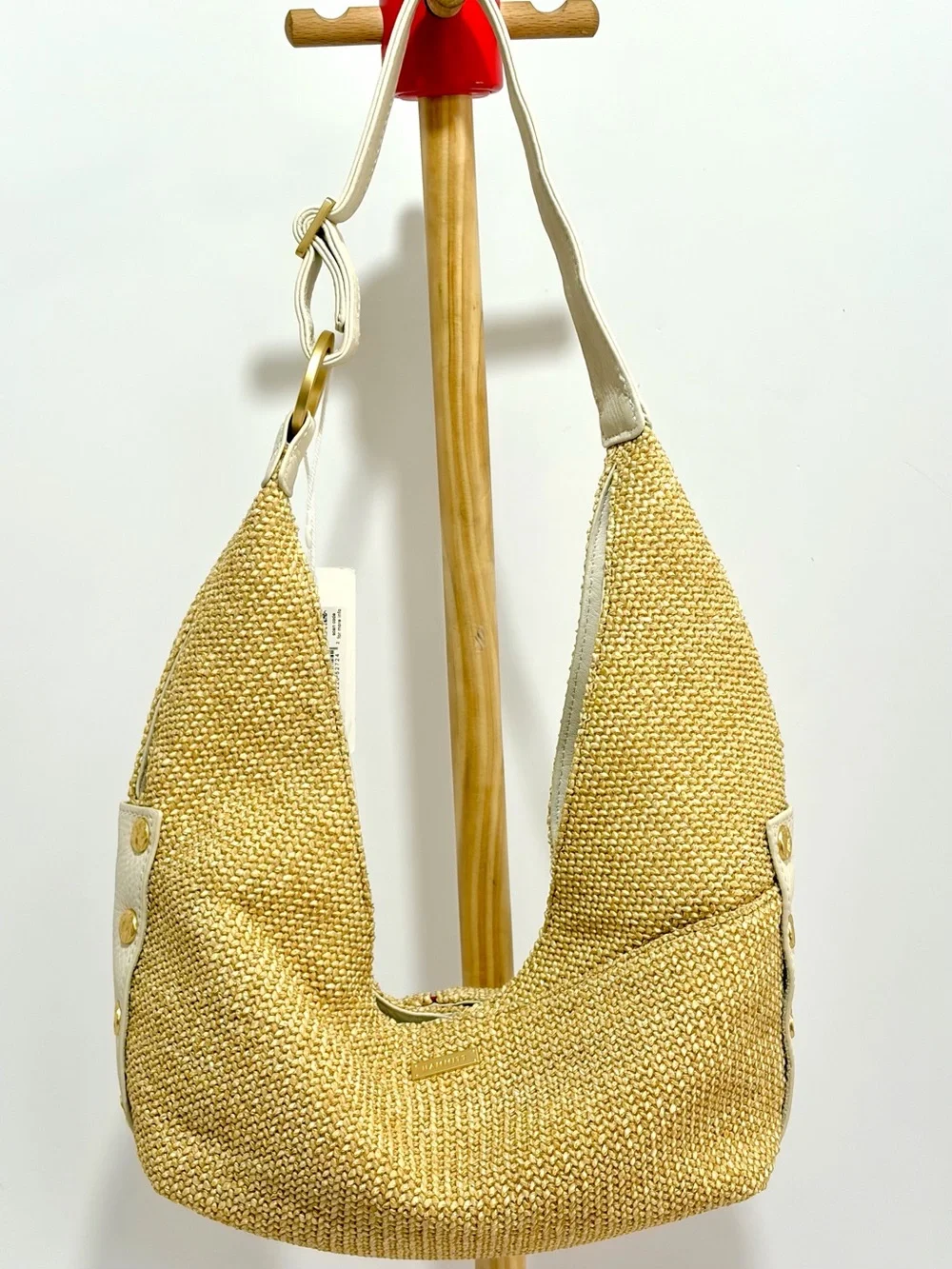 Hammitt Tom Zip MD Hobo Bag In Calla Lily Raffia/Brushed Gold/Hammered Rivets